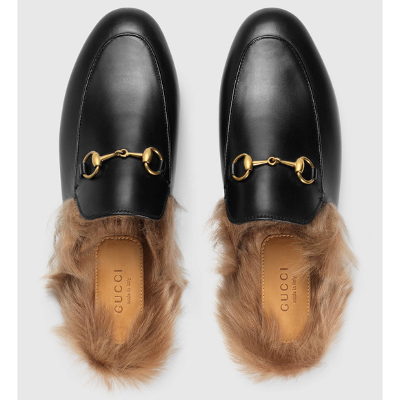 Gucci Princetown Black Leather Fur Loafer Slide Slip On Mule Slipper Flat 36 - Picture 6 of 12